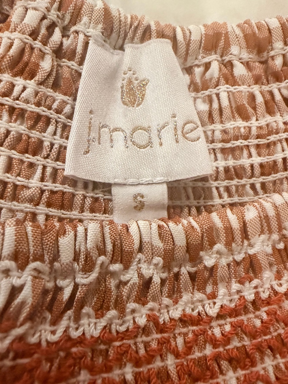 NWT J Marie Logan Gingham Smocked Puff Sleeve Mini Dress Burnt Orange S - Picture 5 of 10